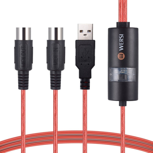 WERSI UM-18 USB MIDI Cable MidiPort Midi Cable Electric Piano Electronic Drum Music Editing Line, Length: 2m(Red) - free shipping - PMC Jewellery - Order now!