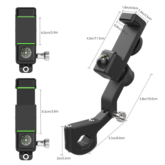 Motorcycle Spherical Compass Phone Holder, Handlebar with Light (Black)