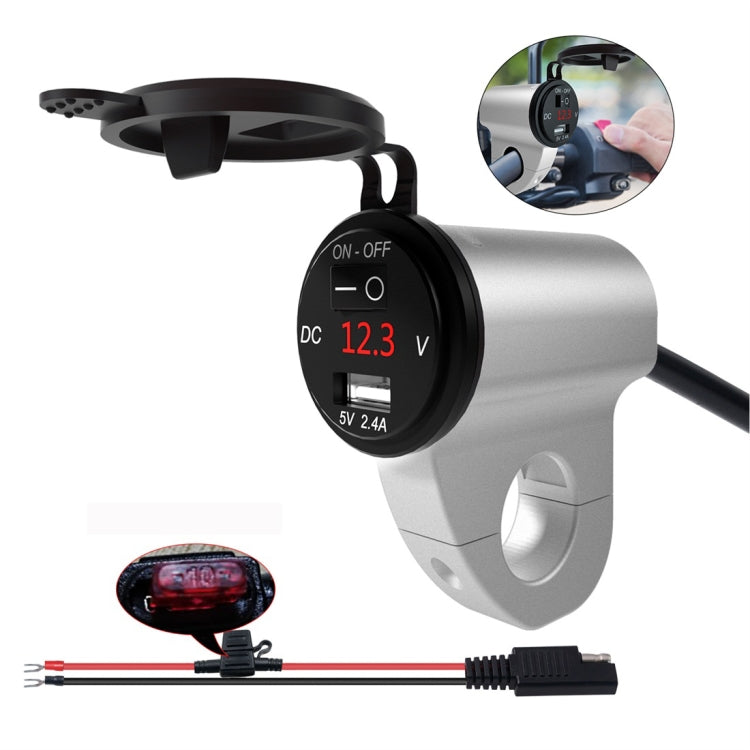 ZH-975A1 Motorcycle Aluminum Alloy Waterproof Mobile Phone Single USB Charger with Red Voltmeter(Silver) - Battery Charger by PMC TechLife | Online Shopping South Africa | PMC TechLife | Buy Now Pay Later Mobicred