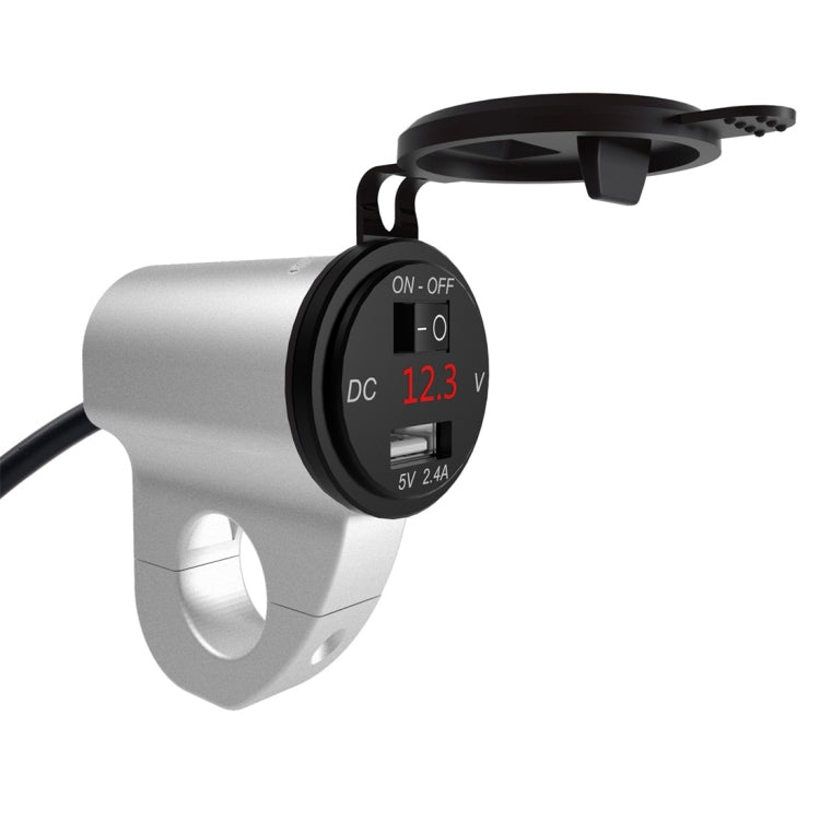 ZH-975A1 Motorcycle Aluminum Alloy Waterproof Mobile Phone Single USB Charger with Red Voltmeter(Silver) - Battery Charger by PMC TechLife | Online Shopping South Africa | PMC TechLife | Buy Now Pay Later Mobicred
