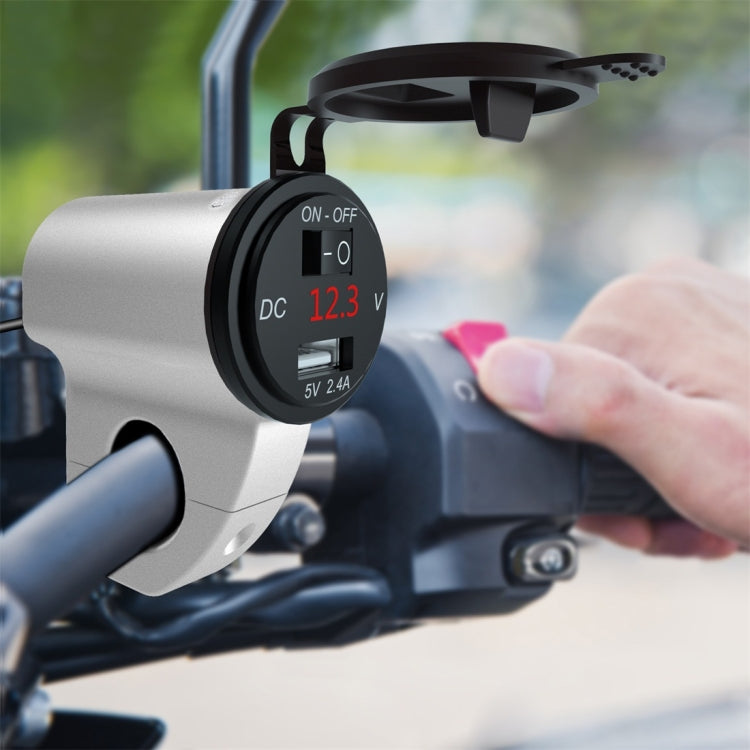 ZH-975A1 Motorcycle Aluminum Alloy Waterproof Mobile Phone Single USB Charger with Red Voltmeter(Silver) - Battery Charger by PMC TechLife | Online Shopping South Africa | PMC TechLife | Buy Now Pay Later Mobicred