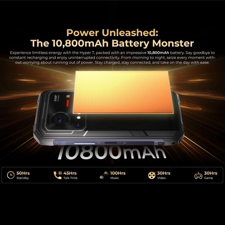 HOTWAV Hyper 7 Rugged Phone, 8GB+256GB, 10800mAh, 6.6 inch Android 14 MediaTek Dimensity 7050 5G, Network: 5G, OTG, NFC (Black) - free shipping - PMc TechLife - Order now!