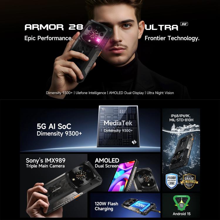 Ulefone Armor 28 Ultra Rugged Phone, 16GB+1TB, Night Vision, 10600mAh, 6.67 inch Android 14 MediaTek Dimensity 9300+ Octa Core, Network: 5G, NFC (Black)