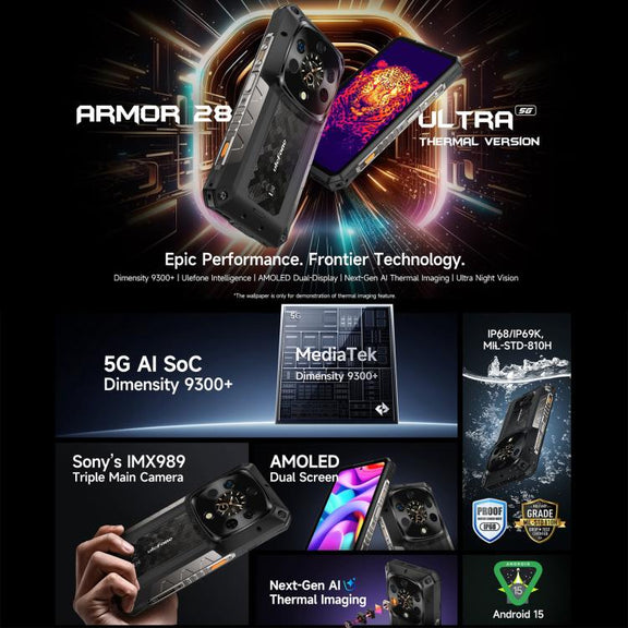 Ulefone Armor 28 Ultra Thermal Version Rugged Phone, 16GB+1TB, Night Vision, 10600mAh, 6.67 inch Android 14 MediaTek Dimensity 9300+ Octa Core, Network: 5G, NFC (Black)