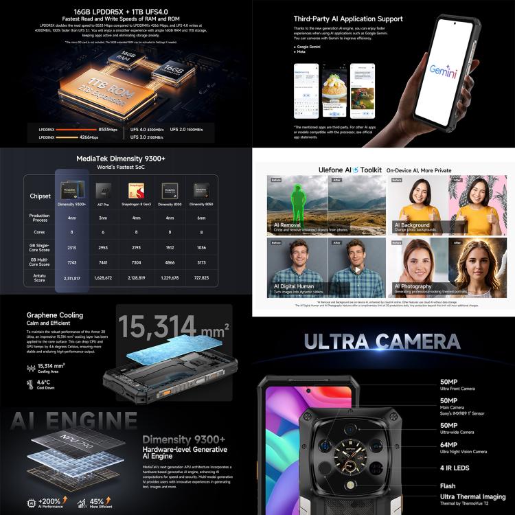 Ulefone Armor 28 Ultra Thermal Version Rugged Phone, 16GB+1TB, Night Vision, 10600mAh, 6.67 inch Android 14 MediaTek Dimensity 9300+ Octa Core, Network: 5G, NFC (Black)