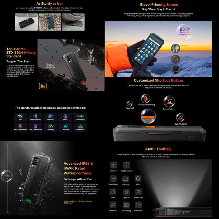 Blackview BV4800 SE Rugged Phone, 4GB+64GB, 6.56 inch Android 15 UMS9320E T615 Octa Core, Network: 4G, OTG, NFC (Green)