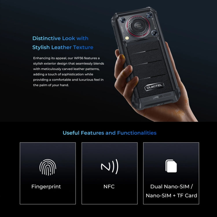 Oukitel WP36 Pro, 6GB+256GB, IP68/IP69K, Fingerprint Identification, 10600mAh, 6.52 inch MediaTek MT8788 Octa Core, NFC, OTG, Network: 4G (Black) - free shipping - PMC Jewellery - Order now!