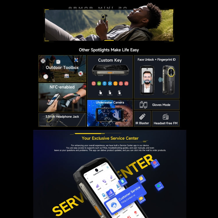 Ulefone Armor Mini 20, Night Vision, 8GB+256GB, IP68/IP69K Rugged Phone, 4.7 inch Android 14 MediaTek Dimensity 6300 Octa Core, Network: 4G, NFC, OTG (Black) - free shipping - PMC Jewellery - Order now!