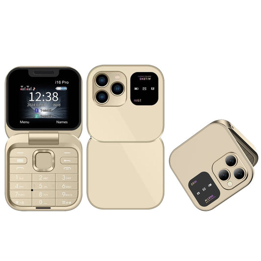 SERVO i16 Pro Mini Flip Phone, 1.77 inch, MTK6261D, 23 Keys, Support Bluetooth, FM, Magic Sound, Quick Dial, GSM, Dual SIM (Gold) - free shipping - PMC Jewellery - Order now!