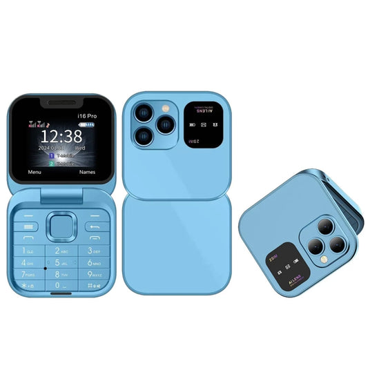 SERVO i16 Pro Mini Flip Phone, 1.77 inch, MTK6261D, 23 Keys, Support Bluetooth, FM, Magic Sound, Quick Dial, GSM, Dual SIM (Blue) - free shipping - PMC Jewellery - Order now!
