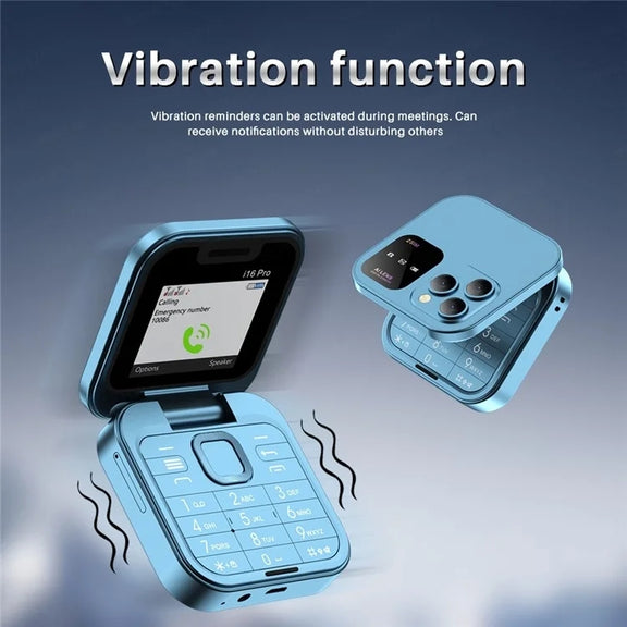 SERVO i16 Pro Mini Flip Phone, 1.77 inch, MTK6261D, 23 Keys, Support Bluetooth, FM, Magic Sound, Quick Dial, GSM, Dual SIM (Blue)