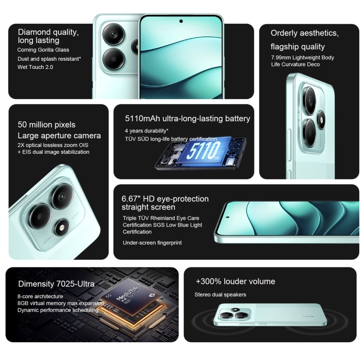 Xiaomi Redmi Note 14 5G, 12GB+256GB, 6.67 inch Xiaomi HyperOS Mediatek Dimensity 7025-Ultra Octa Core, Network: 5G (Green)