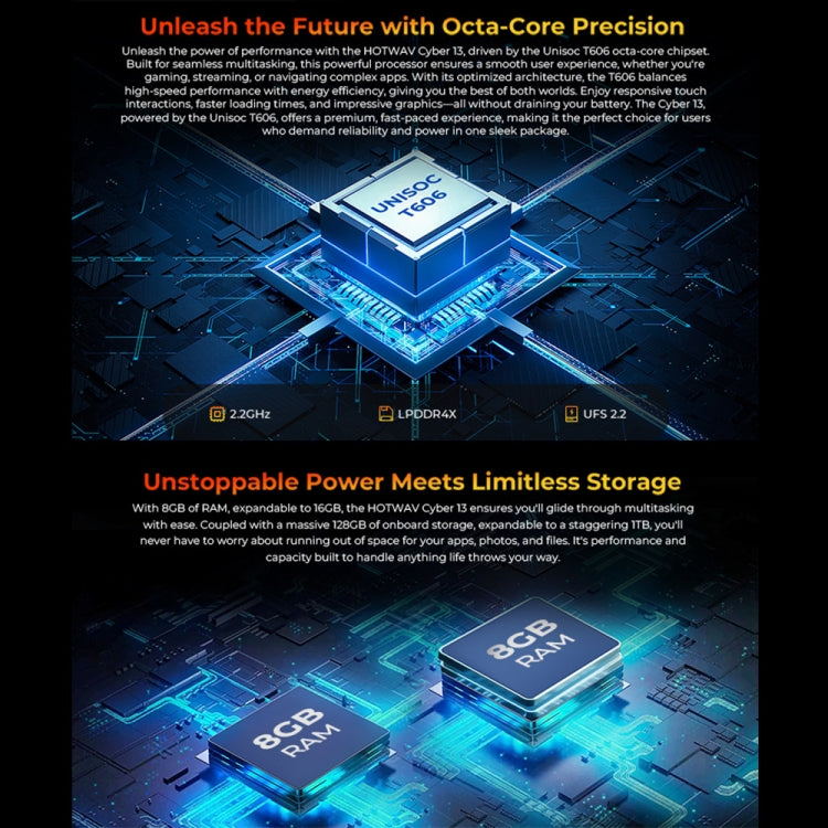 HOTWAV CYBER 13, IP68/IP69K Rugged Phone, 8GB+128GB, 10800mAh, 6.6 inch Android 14.0 Unisoc T606 Octa Core, Network: 4G, NFC, OTG (Black) - free shipping - PMC TechLife - Order now!