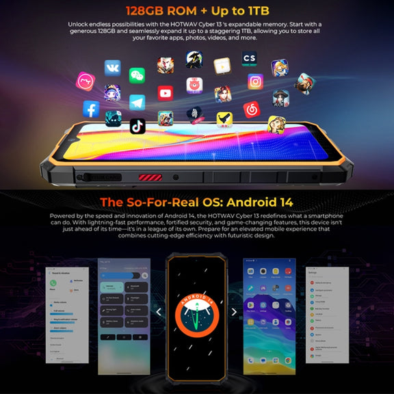 HOTWAV CYBER 13, IP68/IP69K Rugged Phone, 8GB+128GB, 10800mAh, 6.6 inch Android 14.0 Unisoc T606 Octa Core, Network: 4G, NFC, OTG (Black)