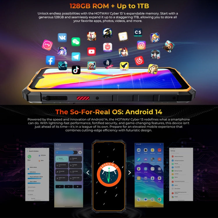 HOTWAV CYBER 13, IP68/IP69K Rugged Phone, 8GB+128GB, 10800mAh, 6.6 inch Android 14.0 Unisoc T606 Octa Core, Network: 4G, NFC, OTG (Black)