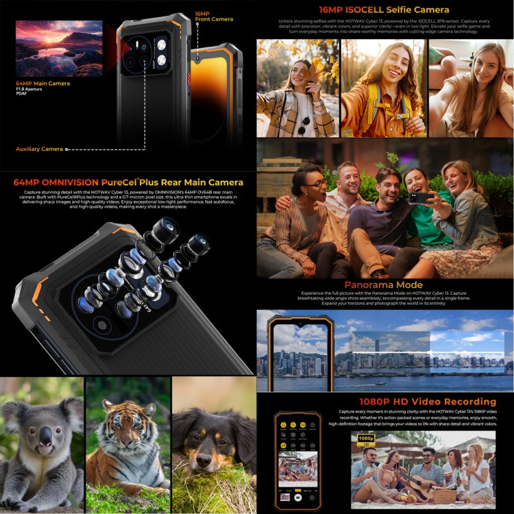 HOTWAV CYBER 13, IP68/IP69K Rugged Phone, 8GB+128GB, 10800mAh, 6.6 inch Android 14.0 Unisoc T606 Octa Core, Network: 4G, NFC, OTG (Black)