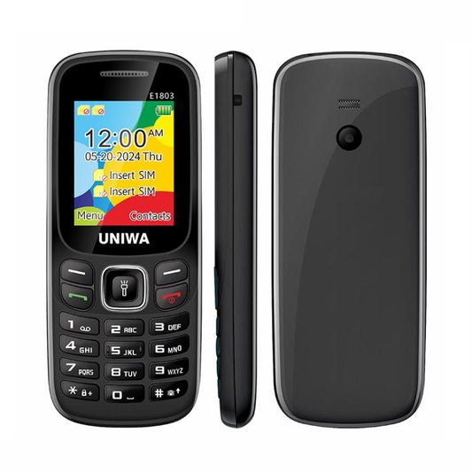 UNIWA E1803 Elder Keypad Phone, 1.77 inch SC6531E, LED Flashlight, 21 Keys, Network: 2G, EU Plug (Black) - free shipping - PMC Jewellery - Order now!