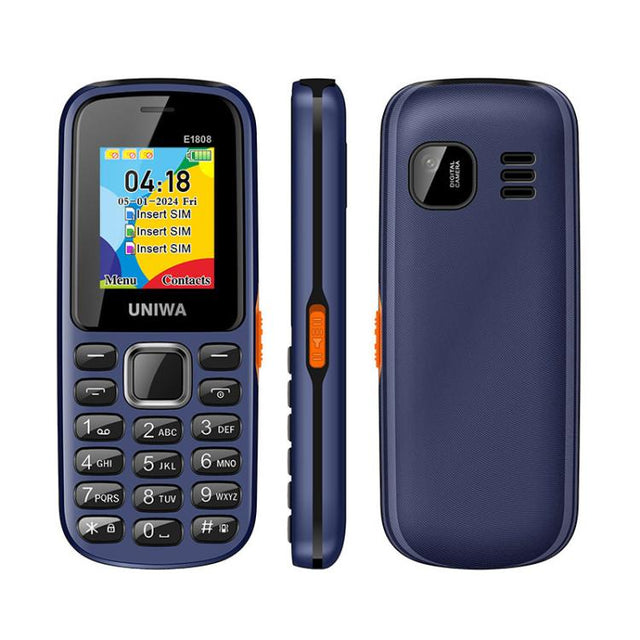 UNIWA E1808 Elder Keypad Phone, 1.77 inch SC6531E, LED Flashlight, 21 Keys, Network: 2G, Triple SIM, EU Plug (Blue)