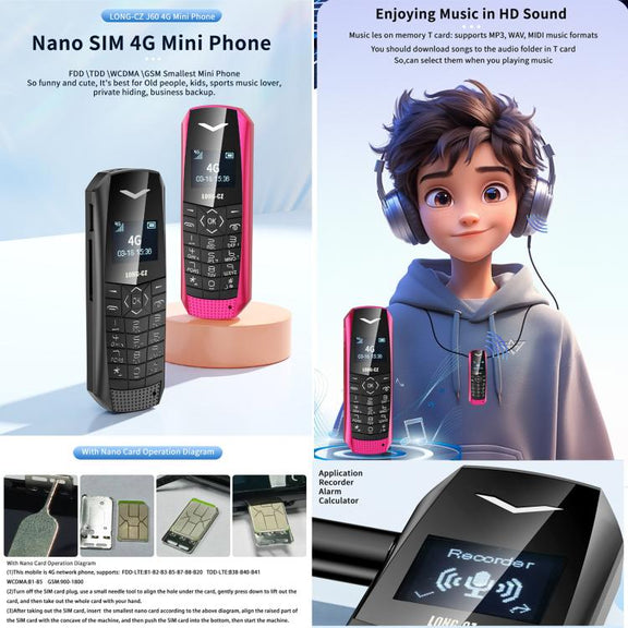 LONG-CZ S60 4G Mini Phone, 1.77 inch Unisoc T107, LED Flashlight, 21 Keys, Network: 4G, Single SIM (Black)