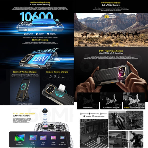 Ulefone Armor 27 Rugged Phone, 12GB+256GB, Night Vision, 10600mAh, 6.78 inch Android 14 MediaTek Helio G99 Octa Core, Network: 4G, NFC, OTG (Black)