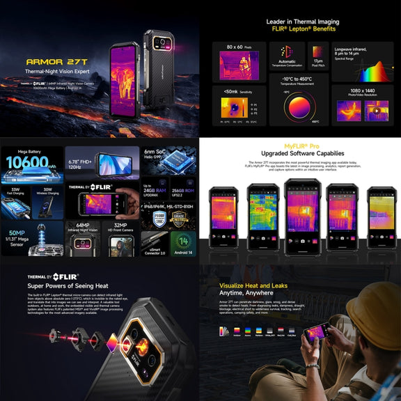 Ulefone Armor 27T Rugged Phone, 12GB+256GB, Thermal Imager, Night Vision, 10600mAh, 6.78 inch Android 14 MediaTek Helio G99 Octa Core, Network: 4G, NFC, OTG (Black)