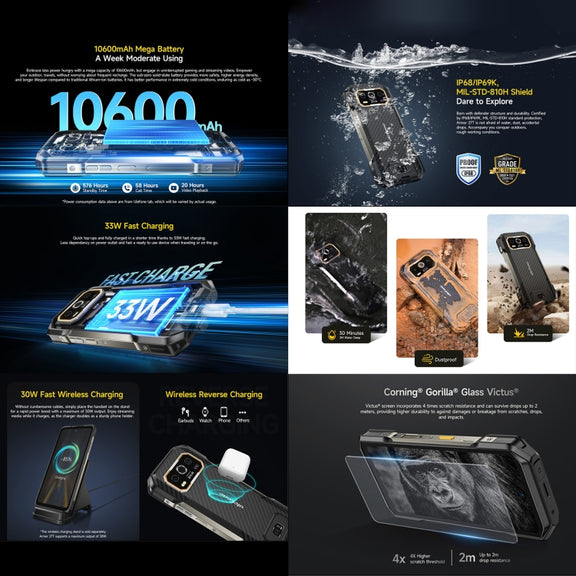 Ulefone Armor 27T Rugged Phone, 12GB+256GB, Thermal Imager, Night Vision, 10600mAh, 6.78 inch Android 14 MediaTek Helio G99 Octa Core, Network: 4G, NFC, OTG (Black)