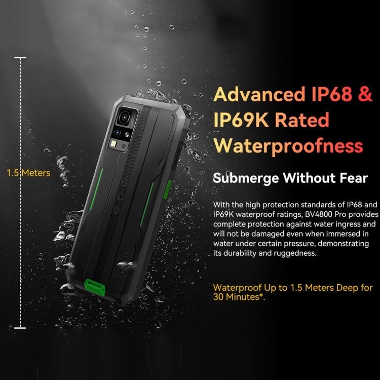 Blackview BV4800 Pro, 4GB+128GB, IP68/IP69K/MIL-STD-810H, 6.56 inch Android 14 Unisoc T606 Octa Core, Network: 4G, OTG (Green)