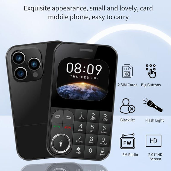 V9 Card Mobile Phone, 2.01 inch, MTK6261D, Support Bluetooth, FM, Torch, GSM, Dual SIM (Gold)