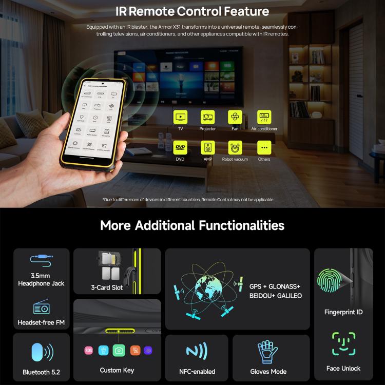 Ulefone Armor X31, 6GB+128GB, Night Vision, IP68/IP69K Rugged Phone, 6.56 inch Android 14 MediaTek Helio G91 Octa Core, Network: 4G, NFC, OTG (Black) - free shipping - PMC TechLife - Order now!