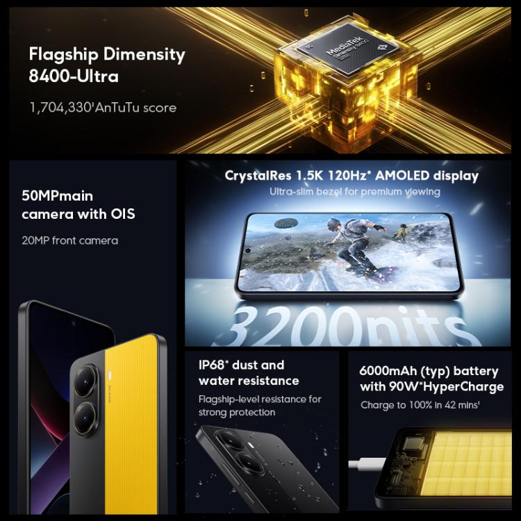 Xiaomi POCO X7 Pro 5G Global, 12GB+512GB, In-screen Fingerprint, 6.67 inch Xiaomi HyperOS 2 MediaTek Dimensity 8400-Ultra Octa Core, NFC, Network: 5G (Black)