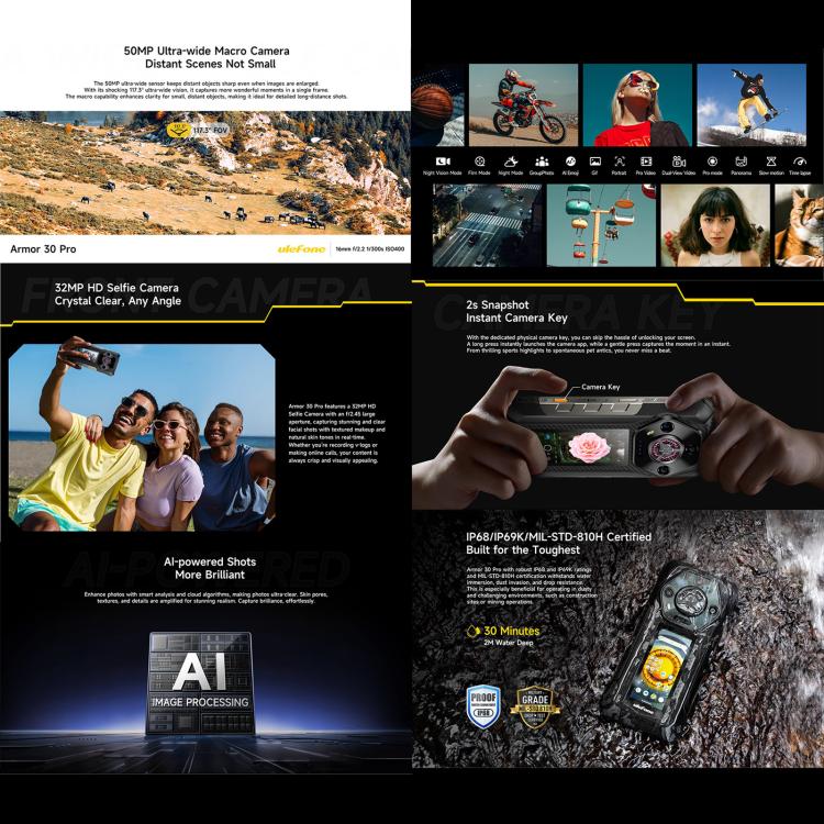Ulefone Armor 30 Pro Rugged Phone, 16GB+512GB, Night Vision, 6.95 inch + 3.4 inch Dual Screen Android 14 MediaTek Dimensity 7300X Octa Core, Network: 5G, OTG, NFC (Black) - free shipping - PMC Jewellery - Order now!