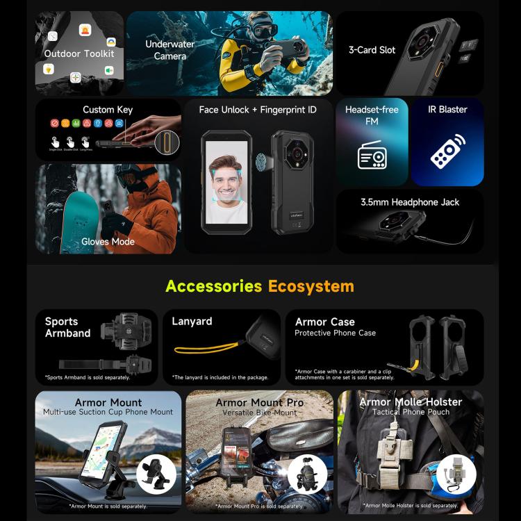 Ulefone Armor X32 Pro 5G, 8GB+256GB, Night Vision, IP68/IP69K Rugged Phone, 5.65 inch Android 14 MediaTek Dimensity 6300 Octa Core, Network: 5G, NFC, OTG (Classic Black) - free shipping - PMc TechLife - Order now!