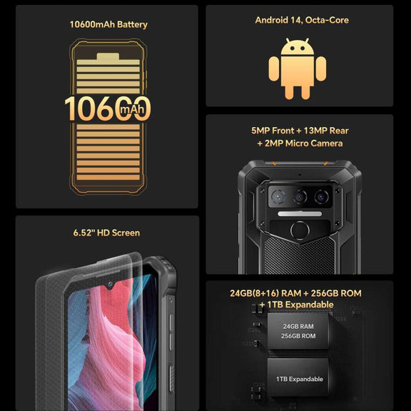 Oukitel WP23 Plus Rugged Phone, 8GB+256GB, 6.52 inch Android 14.0Unisoc T606 Octa-core, NFC, OTG, Network: 4G (Orange)