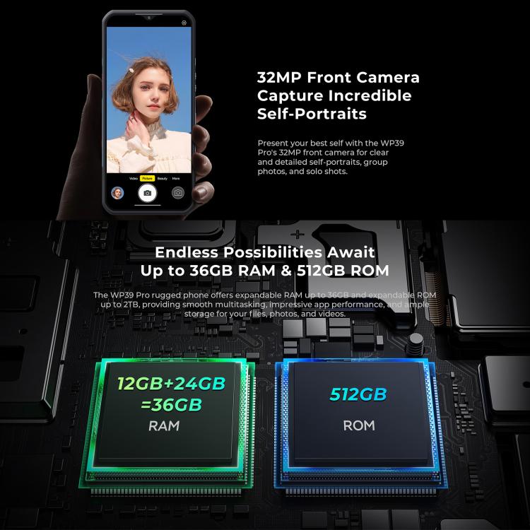 Oukitel WP39 Pro 5G Rugged Phone, 12GB+512GB, Night Vision, Fingerprint Identification, 6.6 inch Android 14 MediaTek Dimensity 6300 Octa Core, NFC, OTG, Network: 5G (Green)