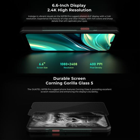 Oukitel WP39 Pro 5G Rugged Phone, 12GB+512GB, Night Vision, Fingerprint Identification, 6.6 inch Android 14 MediaTek Dimensity 6300 Octa Core, NFC, OTG, Network: 5G (Green)