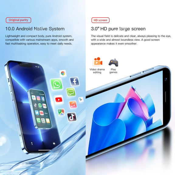 SOYES XS16, 2GB+16GB, 3.0 inch Android 10.0 MTK6737 Quad Core, Bluetooth, WiFi, Network: 4G, Dual SIM, Support Google Play Store (Blue)