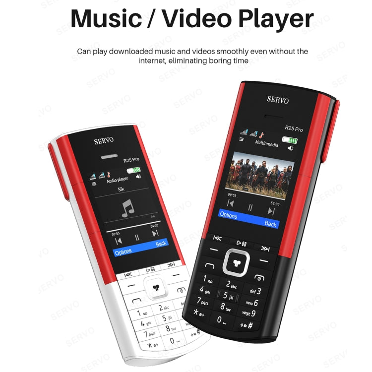 SERVO R25 Pro Mobile Phone with TWS Bluetooth Headsets, 2.4 inch, 24 Keys, Support Bluetooth, Quick Dial, Auto Response, FM, Flashlight, GSM, Dual SIM (Black Red) - free shipping - PMC Jewellery - Order now!