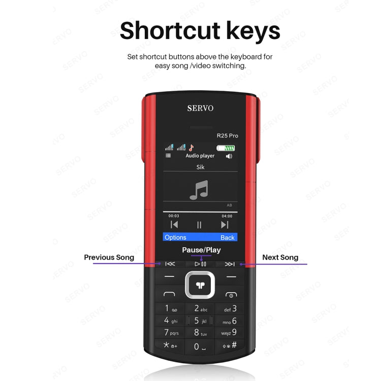 SERVO R25 Pro Mobile Phone with TWS Bluetooth Headsets, 2.4 inch, 24 Keys, Support Bluetooth, Quick Dial, Auto Response, FM, Flashlight, GSM, Dual SIM (Black Red) - free shipping - PMC Jewellery - Order now!