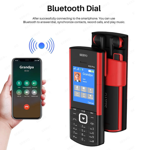 SERVO R25 Pro Mobile Phone with TWS Bluetooth Headsets, 2.4 inch, 24 Keys, Support Bluetooth, Quick Dial, Auto Response, FM, Flashlight, GSM, Dual SIM (White Red)