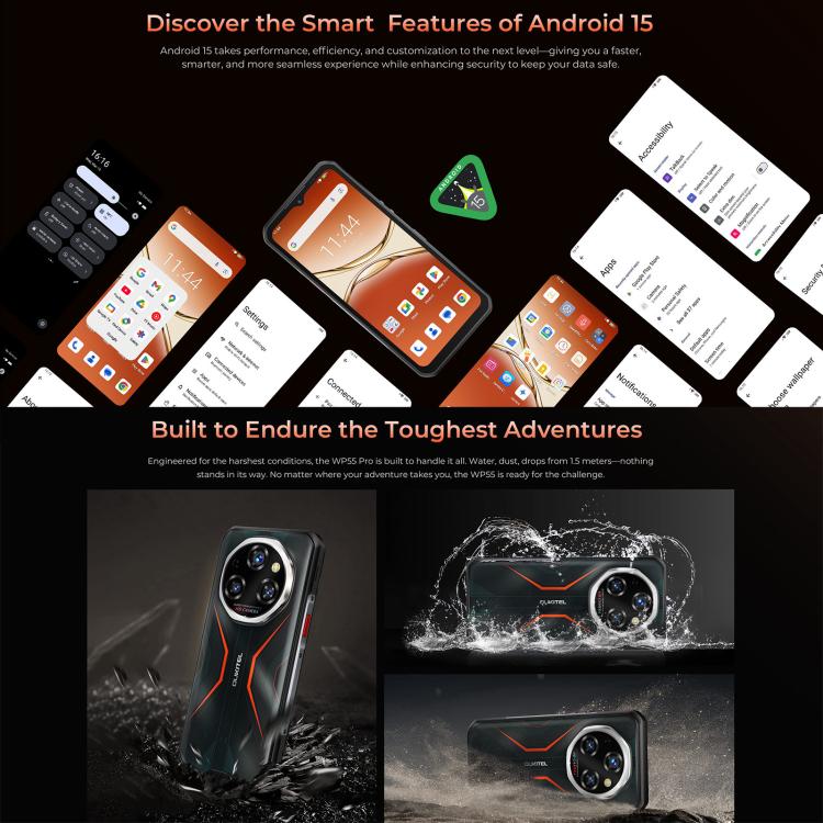 Oukitel WP55 Pro 5G Rugged Phone, 16GB+512GB, 108MP Camera, Fingerprint Identification, 6.6 inch Android 15 MediaTek Dimensity 7025 Octa Core, NFC, OTG, Network: 5G (Black)