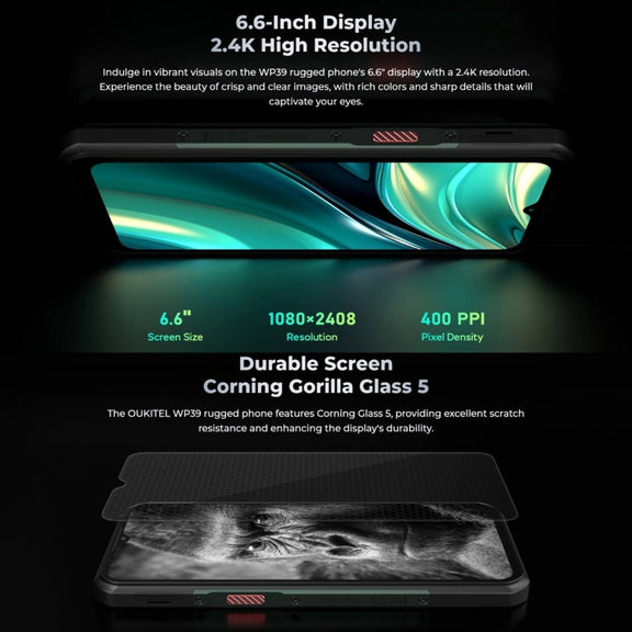 Oukitel WP39 5G Rugged Phone, 6GB+256GB, Night Vision, Fingerprint Identification, 6.6 inch MediaTek Dimensity 6100+ Octa Core, NFC, OTG, Network: 5G (Green)