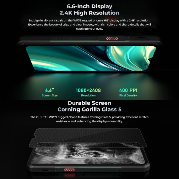 Oukitel WP39 5G Rugged Phone, 6GB+256GB, Night Vision, Fingerprint Identification, 6.6 inch MediaTek Dimensity 6100+ Octa Core, NFC, OTG, Network: 5G (Green)