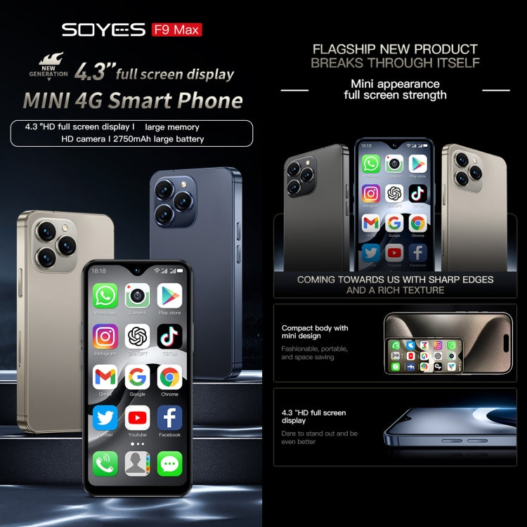 SOYES F9 Max, 6GB+128GB, 4.3 inch Android 12 MTK6762 Octa Core, Network: 4G, OTG, Dual SIM (Dark Blue)