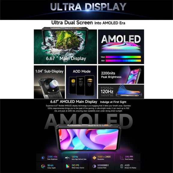 Ulefone Armor 28 Pro Rugged Phone, 16GB+512GB, Night Vision, 10600mAh, 6.67 inch + 1.04 inch Android 15 MediaTek Dimensity 7300 Octa Core, Network: 5G, NFC (Black)