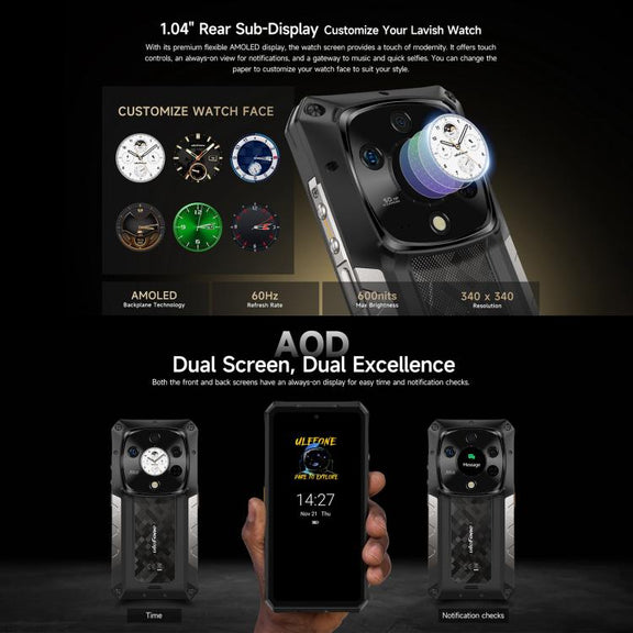 Ulefone Armor 28 Pro Rugged Phone, 16GB+512GB, Night Vision, 10600mAh, 6.67 inch + 1.04 inch Android 15 MediaTek Dimensity 7300 Octa Core, Network: 5G, NFC (Black)