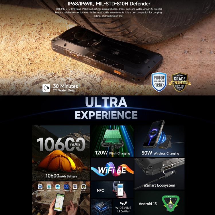 Ulefone Armor 28 Pro Rugged Phone, 16GB+512GB, Night Vision, 10600mAh, 6.67 inch + 1.04 inch Android 15 MediaTek Dimensity 7300 Octa Core, Network: 5G, NFC (Black) - free shipping - PMC TechLife - Order now!