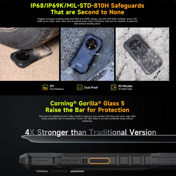 Ulefone Armor X32 Rugged Phone, 6GB+128GB, Night Vision, 5.65 inch Android 14 MediaTek Helio G91 Octa Core, Network: 4G, NFC, OTG (Few Orange) - free shipping - PMC TechLife - Order now!