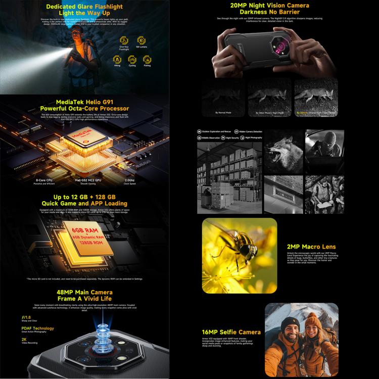 Ulefone Armor X32 Rugged Phone, 6GB+128GB, Night Vision, 5.65 inch Android 14 MediaTek Helio G91 Octa Core, Network: 4G, NFC, OTG (Few Orange) - free shipping - PMC TechLife - Order now!