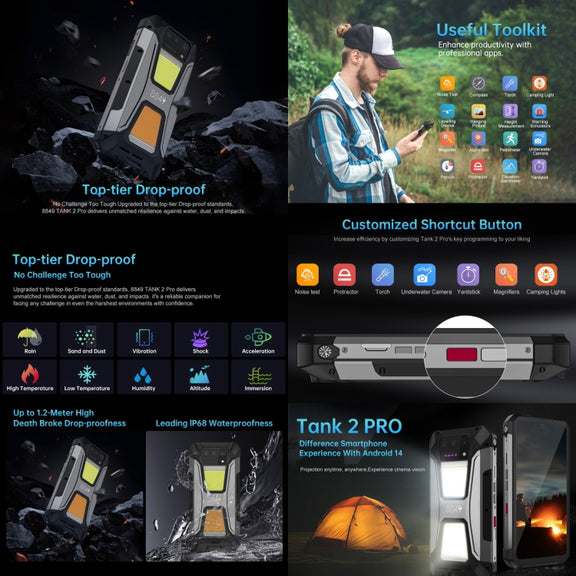 Unihertz 8849 Tank 2 Pro Night Vision Projector Rugged Phone, 12GB+256GB, 6.79 inch Android 14 MTK6789 Octa Core, Network: 4G (Black)