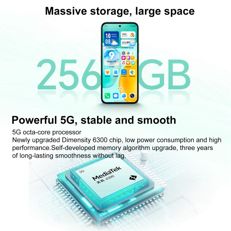 Honor Play 60, 6GB+128GB, Side Fingerprint, 6.61 inch MagicOS 9.0 Dimensity 6300 Octa Core, Network: 5G, OTG (Cyan)